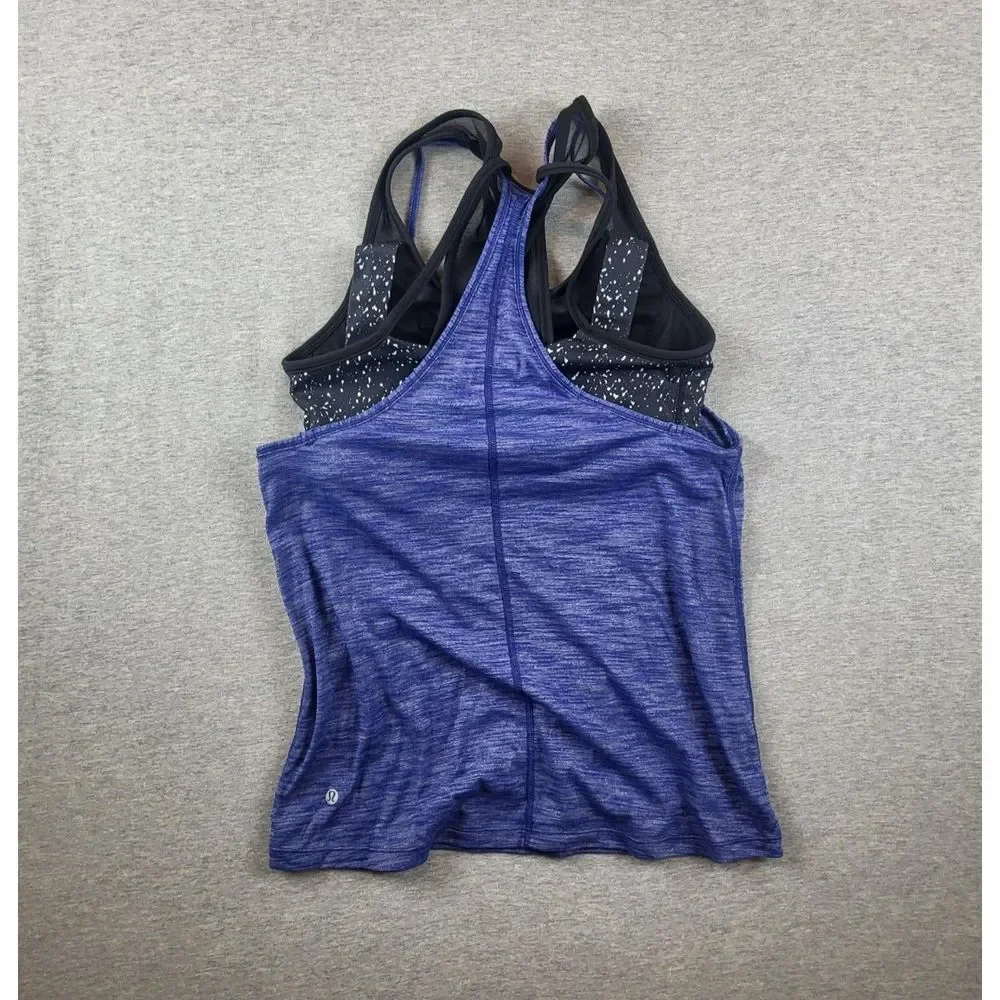 Lululemon Tough It Out Tank‎ Womens Sz. 4 XXS Blue & Black Speckle Heather Light